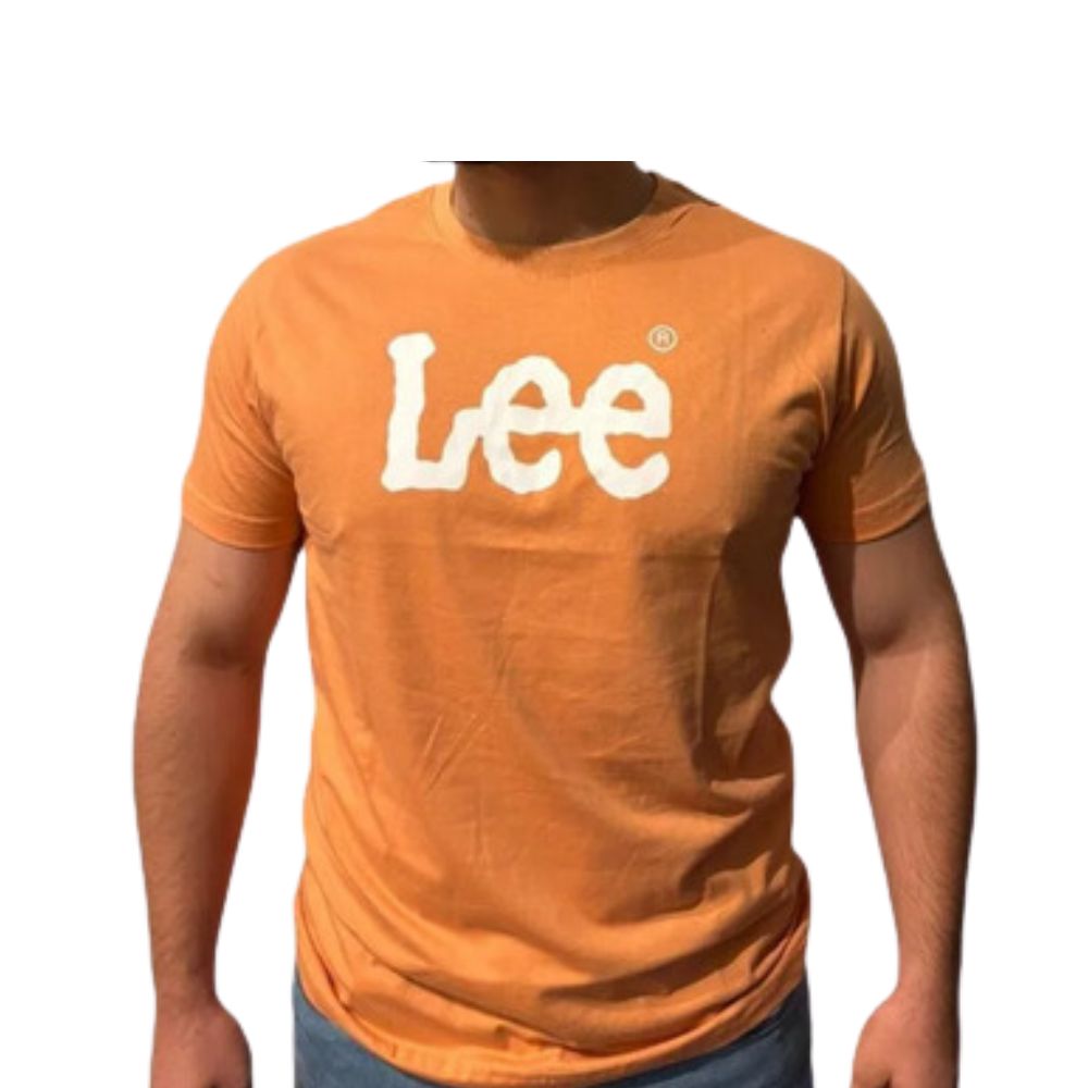 Camiseta Masculina Lee Laranja MM Penteada Institucional lara Manga Curta Com Logo Em Branco Ref:5029L