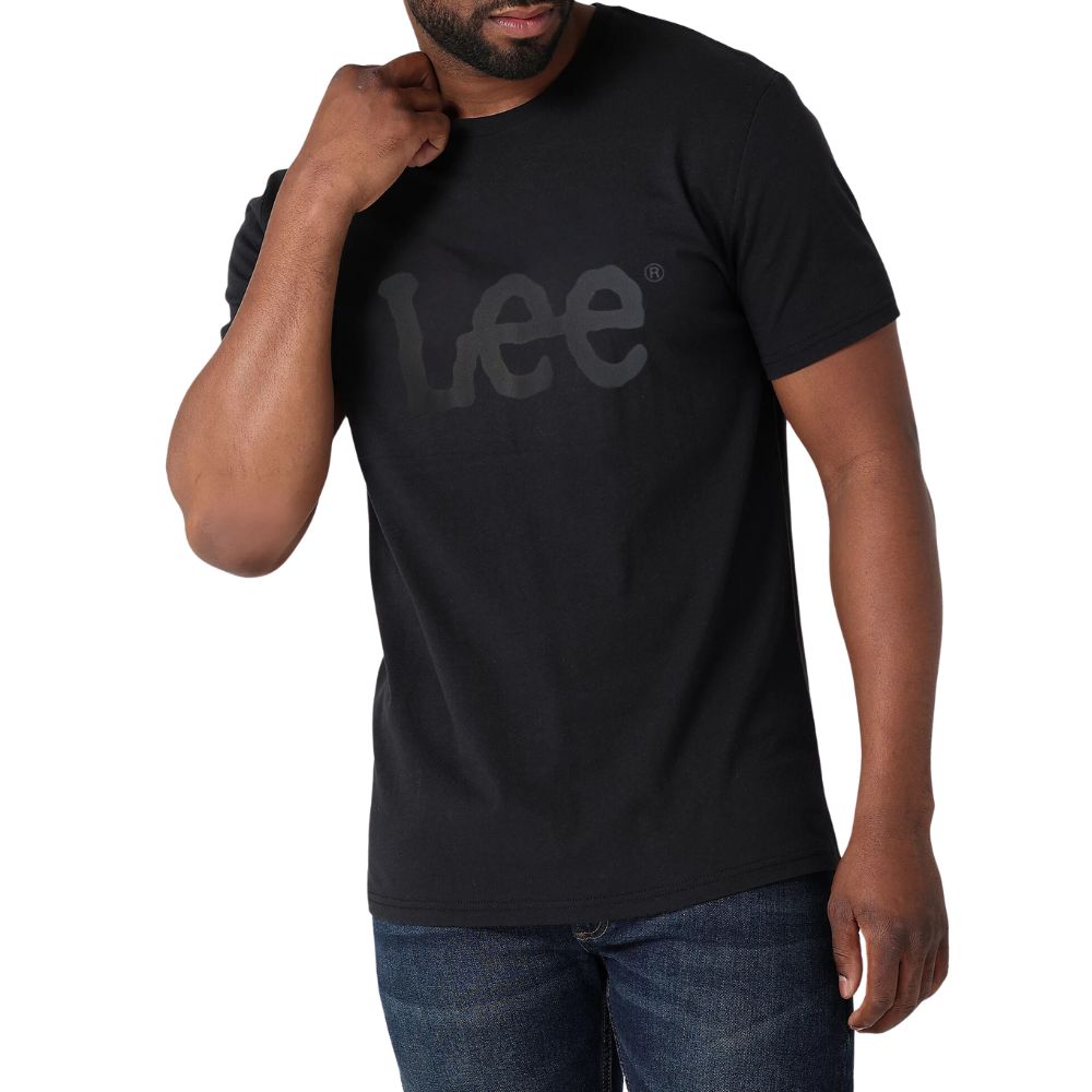 Camiseta Masculina Lee Plus Size Preta Fio Penteado Com Logo Preto Ref:5030LG