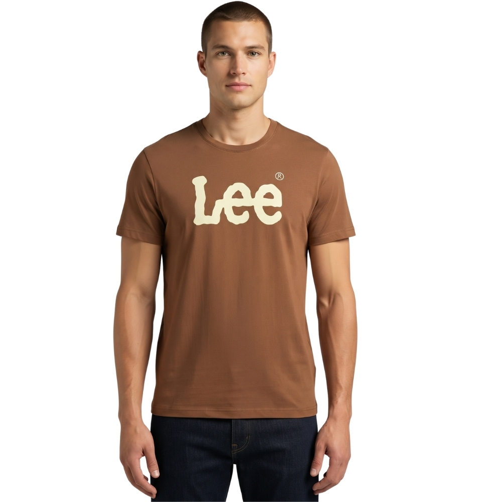 Camiseta Masculina Lee T-Shirt Básica Marrom Malha Penteada Manga Curta REF:5033L