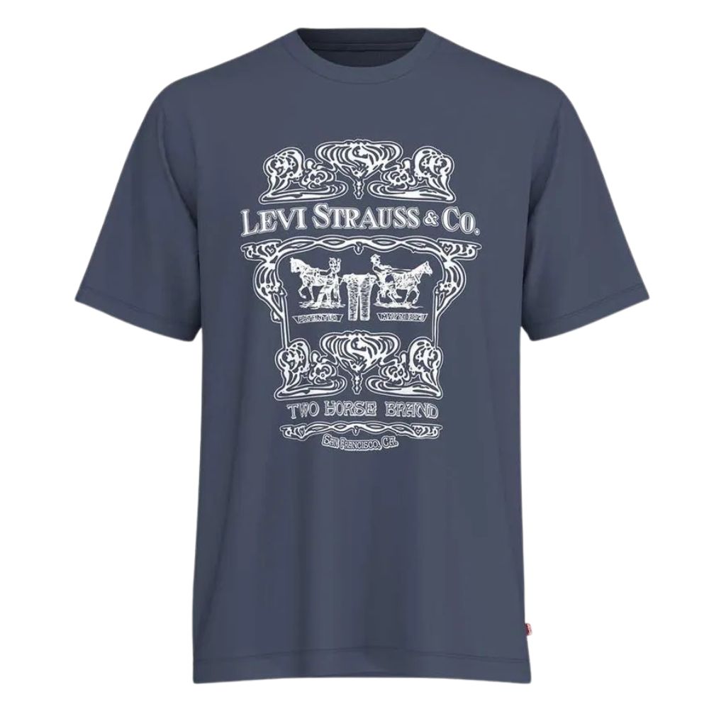 Camiseta Masculina Levi's Manga Curta Azul Jeans Com Estampa Em Branco Ref: LB0001-0572