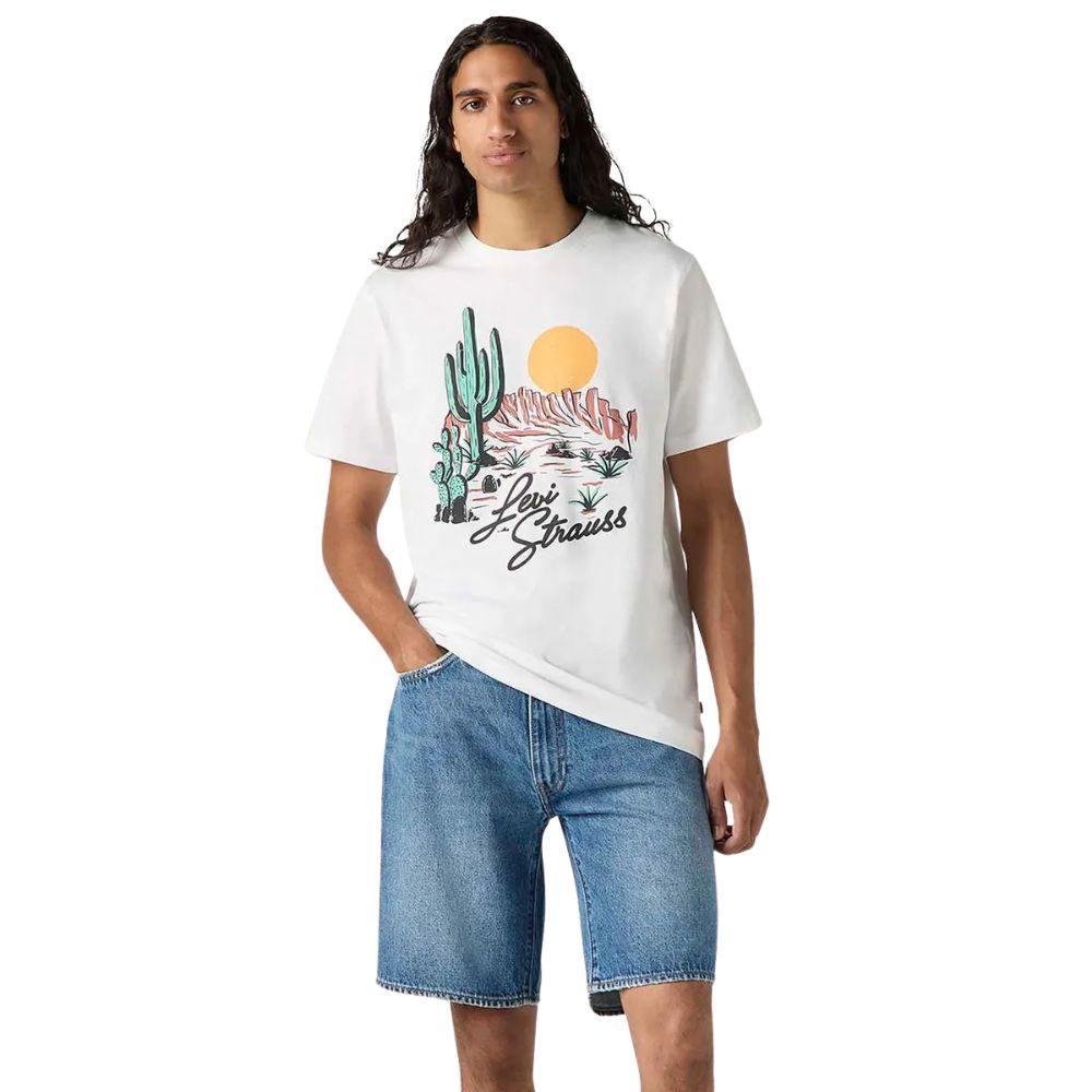 Camiseta Masculina Levi's Manga Curta Branca Estampada Kactus Ref:LB0001-0584