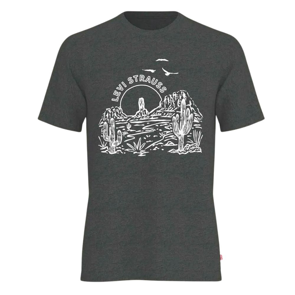 Camiseta Masculina Levi's Manga Curta Cinza Chumbo Estampada Kactus Em Branco Ref: 224911834