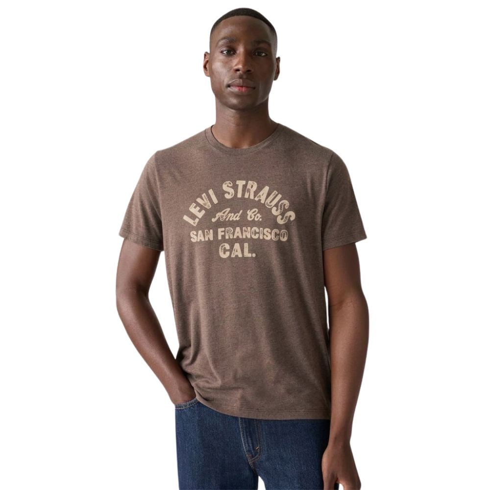 Camiseta Masculina Levi's Manga Curta Marrom Com Estampa Bege Ref:224911984