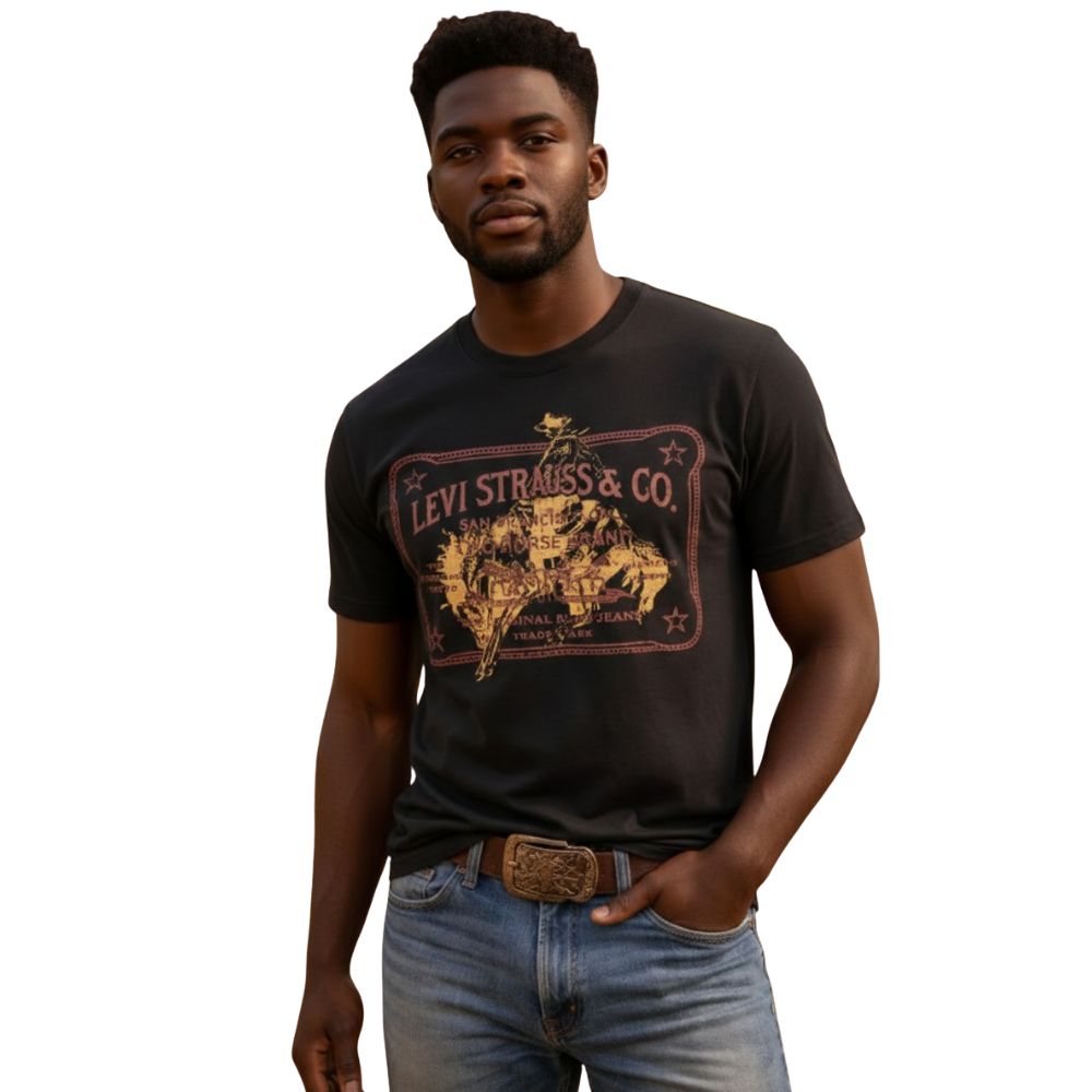 Camiseta Masculina Levi's Manga Curta Preta Com Estampa Em Marrom E Dourado Ref:LB0013323