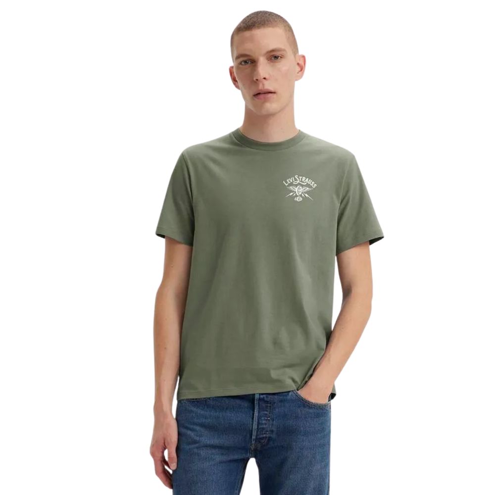 Camiseta Masculina Levi's Manga Curta Verde Musgo Logo Branco Ref:LB001-0574