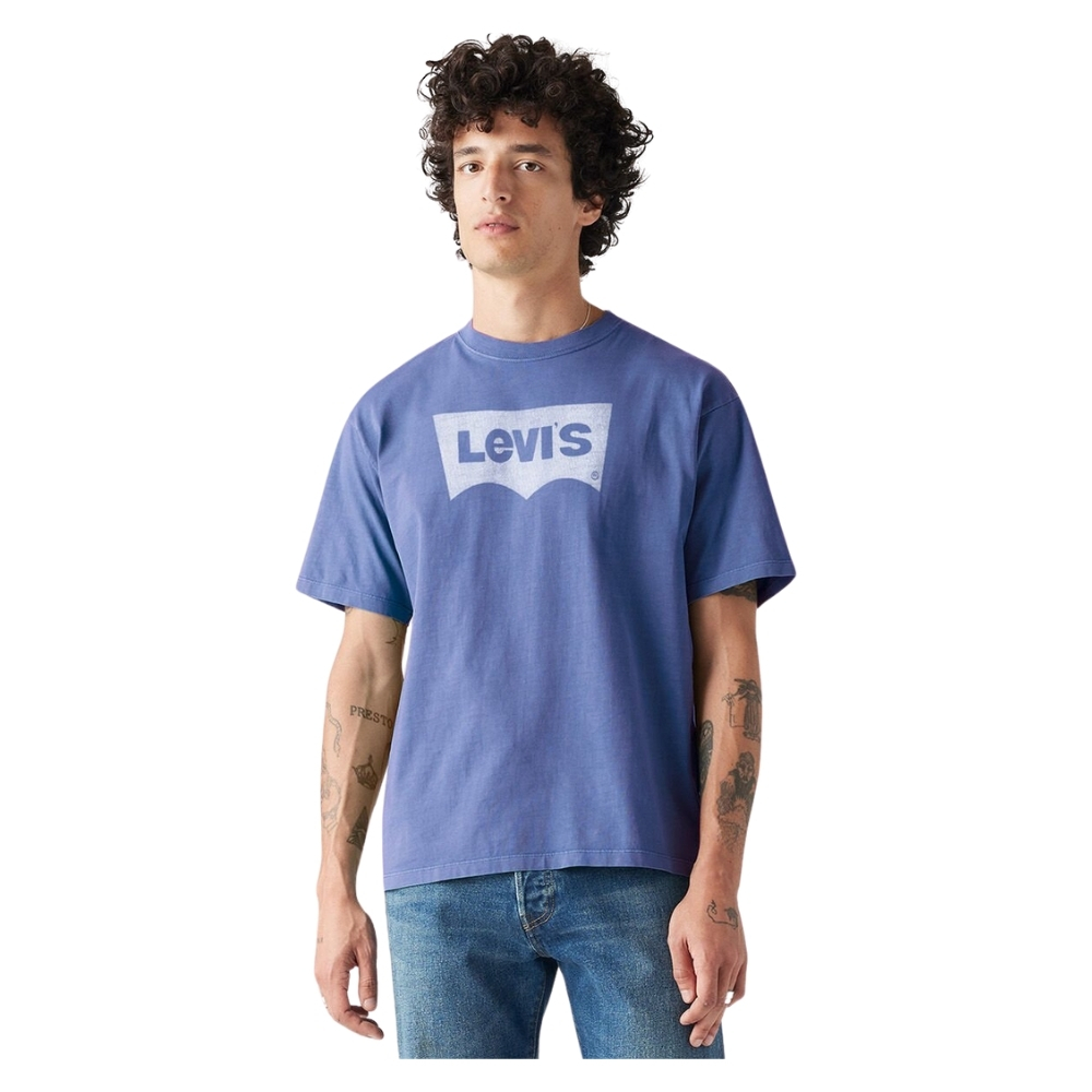 Camiseta Masculina Levis Azul Lilás Manga Curta Com Logo Branco REF: 873730211