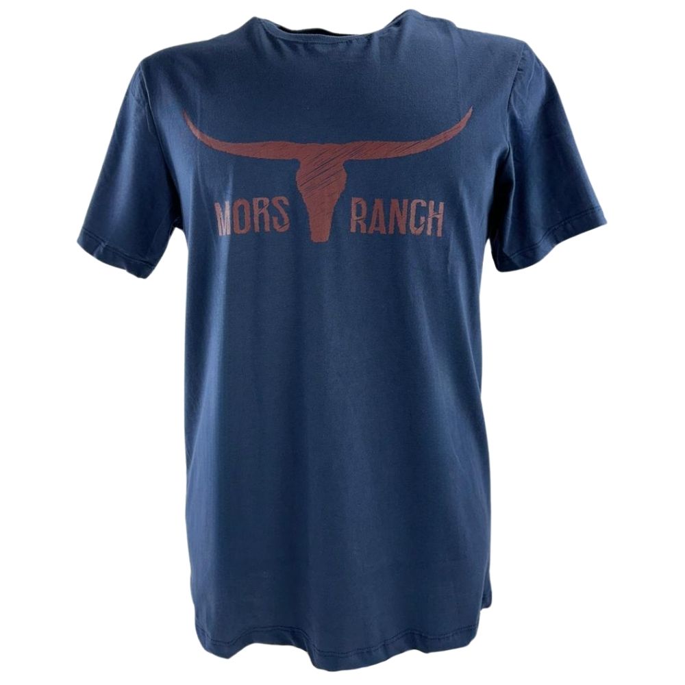 Camiseta Masculina Os Moiadeiros Azul Marinho Manga Curta Longhorn Mors Ranch Ref: MC750