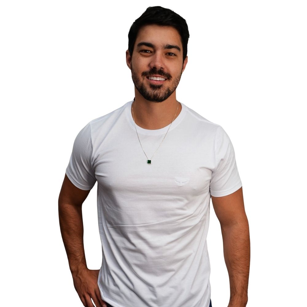 Camiseta Masculina Os Moiadeiros Branca Manga Curta Com Logo Bordada em Branco Ref.MC437