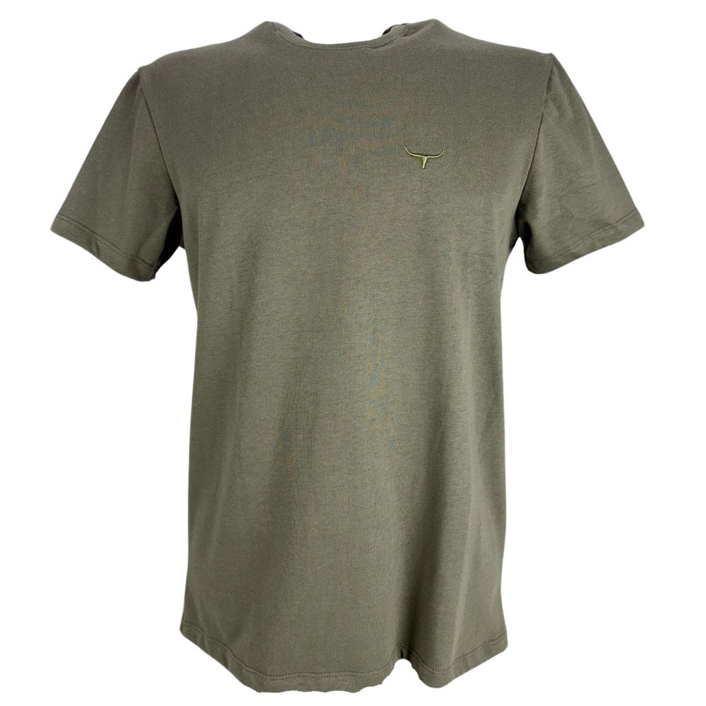 Camiseta Masculina Os Moiadeiros Manga Curta Verde Com Logo Oliva Ref:MC825