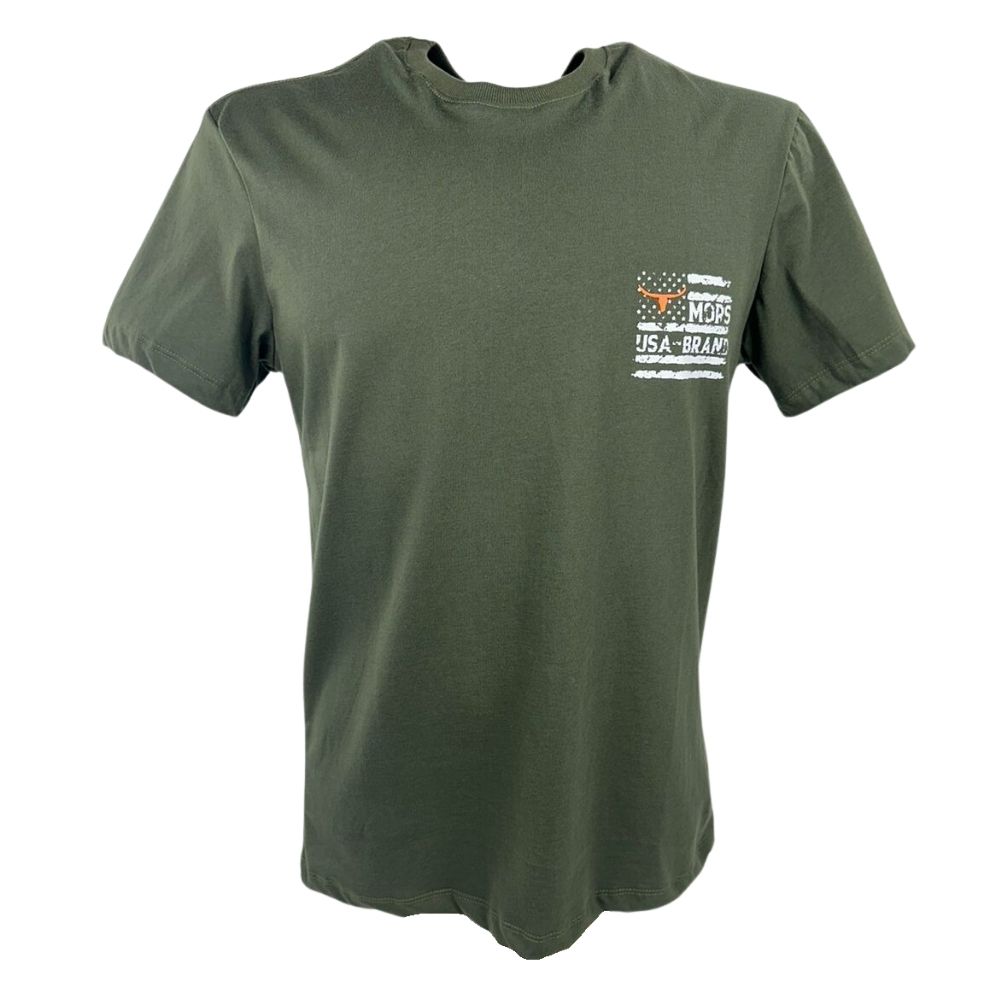 Camiseta Masculina Os Moiadeiros Verde Militar Manga Curta Com Logo EUA Branco REF: MC724