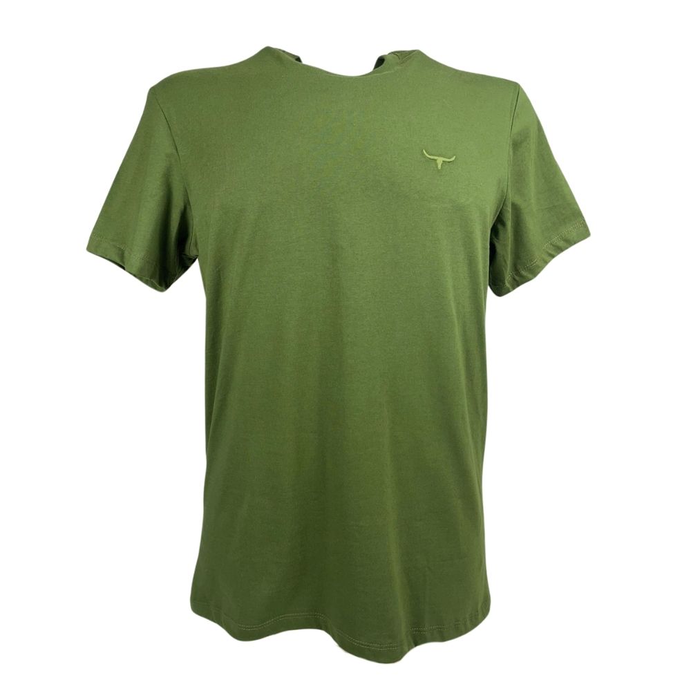 Camiseta Masculina Os Moiadeiros Verde Musgo Manga Curta Com Longhorn Verde Ref.MC643