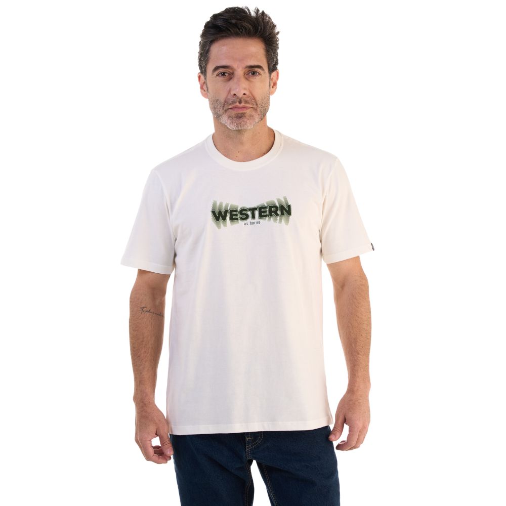 Camiseta Masculina Ox Horns Creme Com Logo Verde Ref:1852
