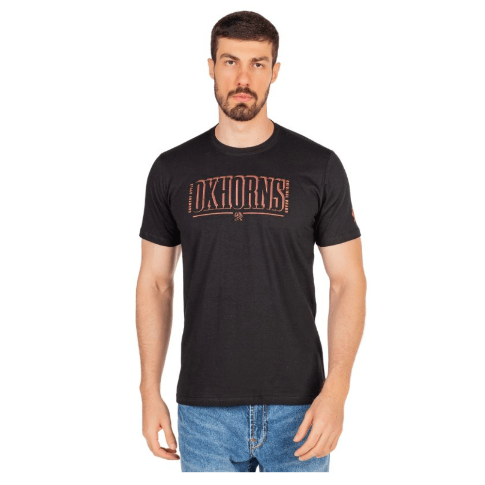 Camiseta Masculina Ox Horns Manga Curta Preta Com Logo Em Silk Ref:1755