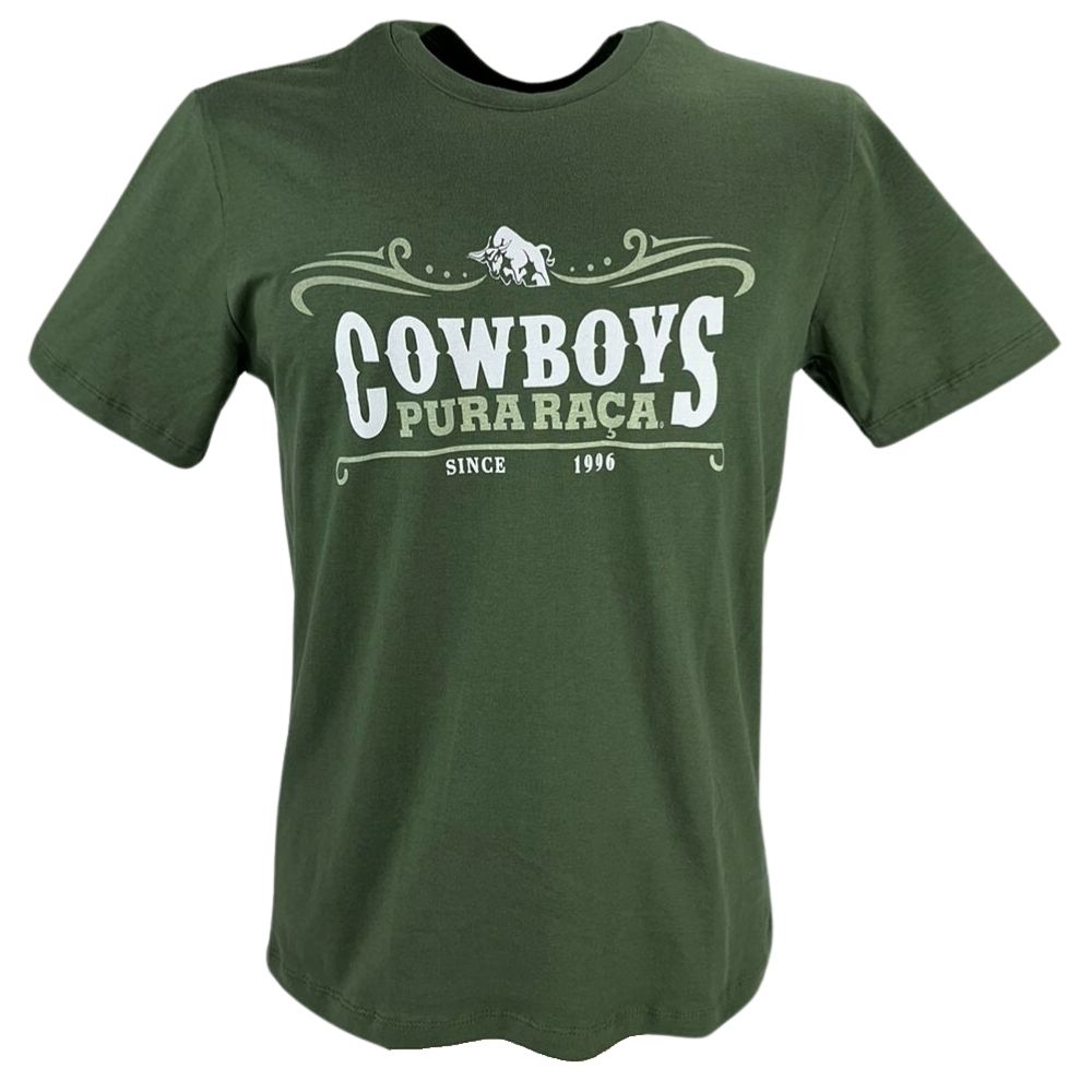 Camiseta Masculina Pura Raça Tema Country Manga Curta Cor: Verde Musgo Com Estampa Cowboys Ref.07.085.0062