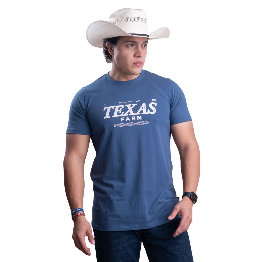 Camiseta Masculina Texas Farm Affinity Manga Curta Azul Intense Estampada Branco Ref:CM658