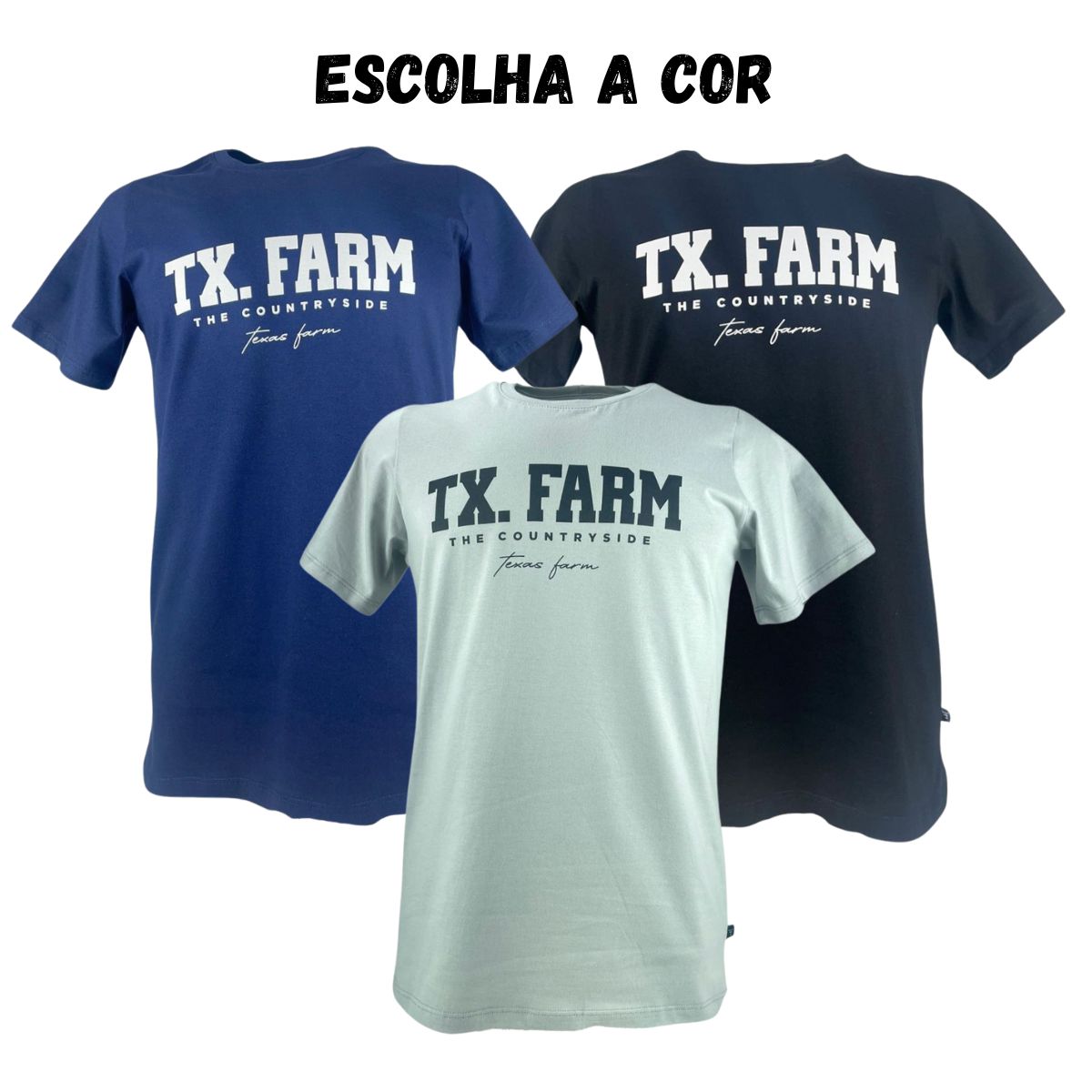 Camiseta Masculina Texas Farm Manga Curta Cinza Com Logo Preto Ref:CM400 - Escolha a cor