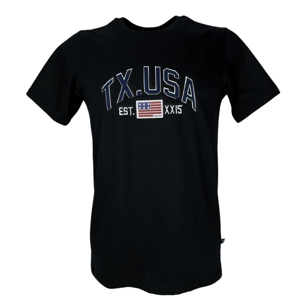 Camiseta Masculina Texas Farm Manga Curta Preta C/ Logo Usa em Azul - Ref: CM552