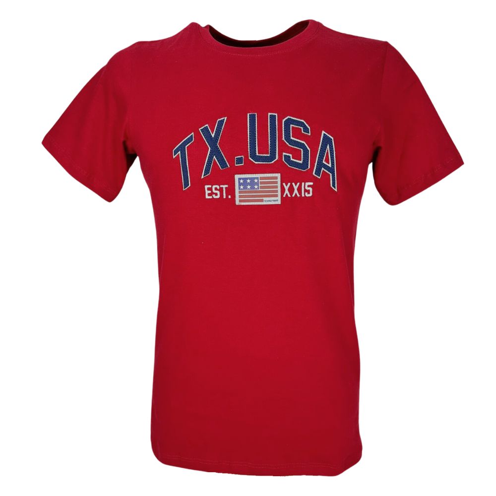 Camiseta Masculina Texas Farm Manga Curta Vermelho Bordô C/ Logo Usa em Azul - Ref: CM552