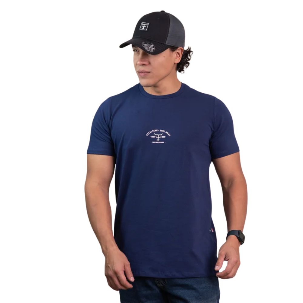 Camiseta Masculina Texas Farm Manga Curta Azul Marinho Com Logo Branco Ref:CME010