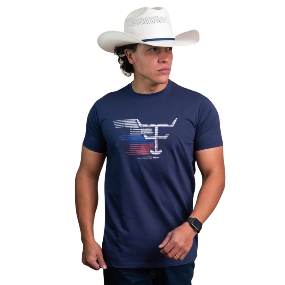 Camiseta Masculina Texas Farm Manga Curta Azul Marinho Com Logo Branco Ref:CM583