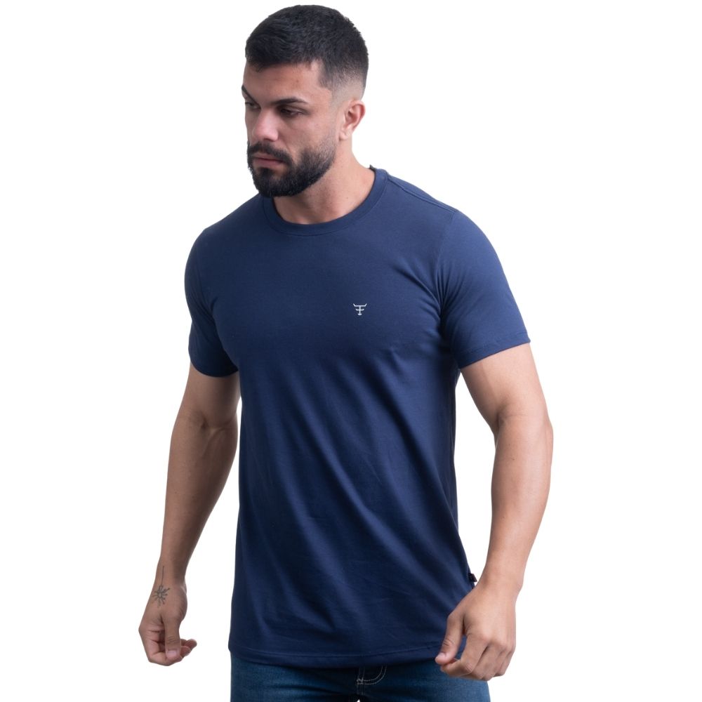 Camiseta Masculina Texas Farm Manga Curta Básica Azul Marinho Com Logo Pequeno Branco Ref.CM143