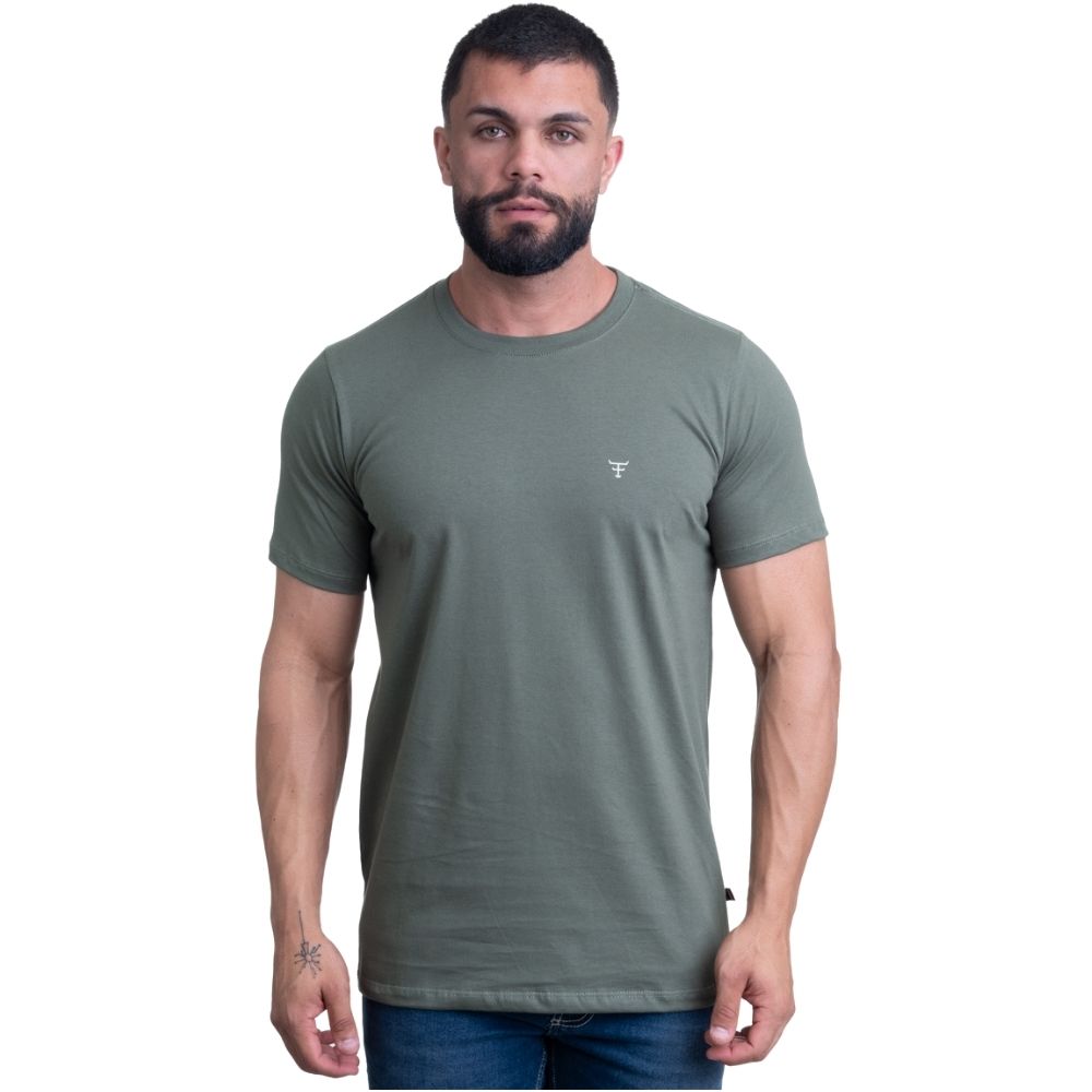 Camiseta Masculina Texas Farm Manga Curta Básica Verde Broto Com Logo Pequeno Branco Ref.CM143