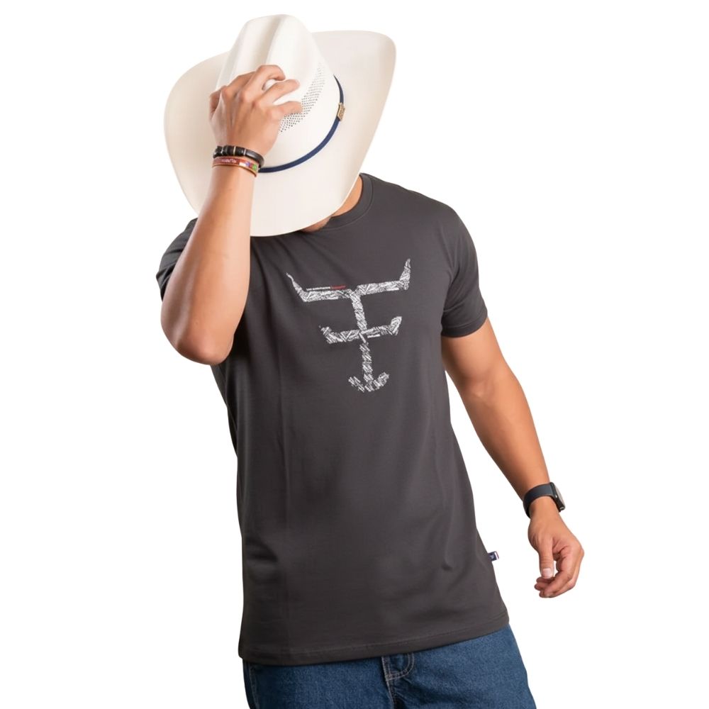 Camiseta Masculina Texas Farm Manga Curta Cinza Com Logo Em Branco Ref:CM683