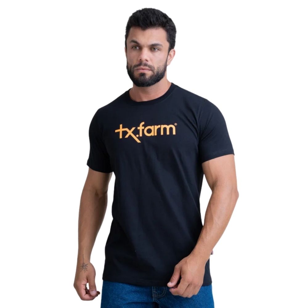 Camiseta Masculina Texas Farm Manga Curta Preto Com Logo Caramelo Ref:CM258