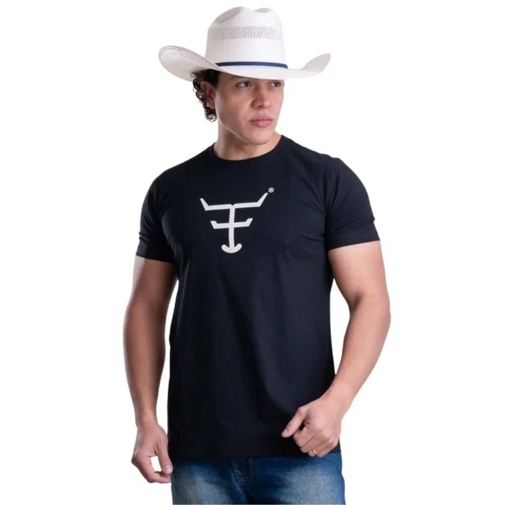 Camiseta Masculina Texas Farm Manga Curta Preto Com Logo Off White Ref:CM589