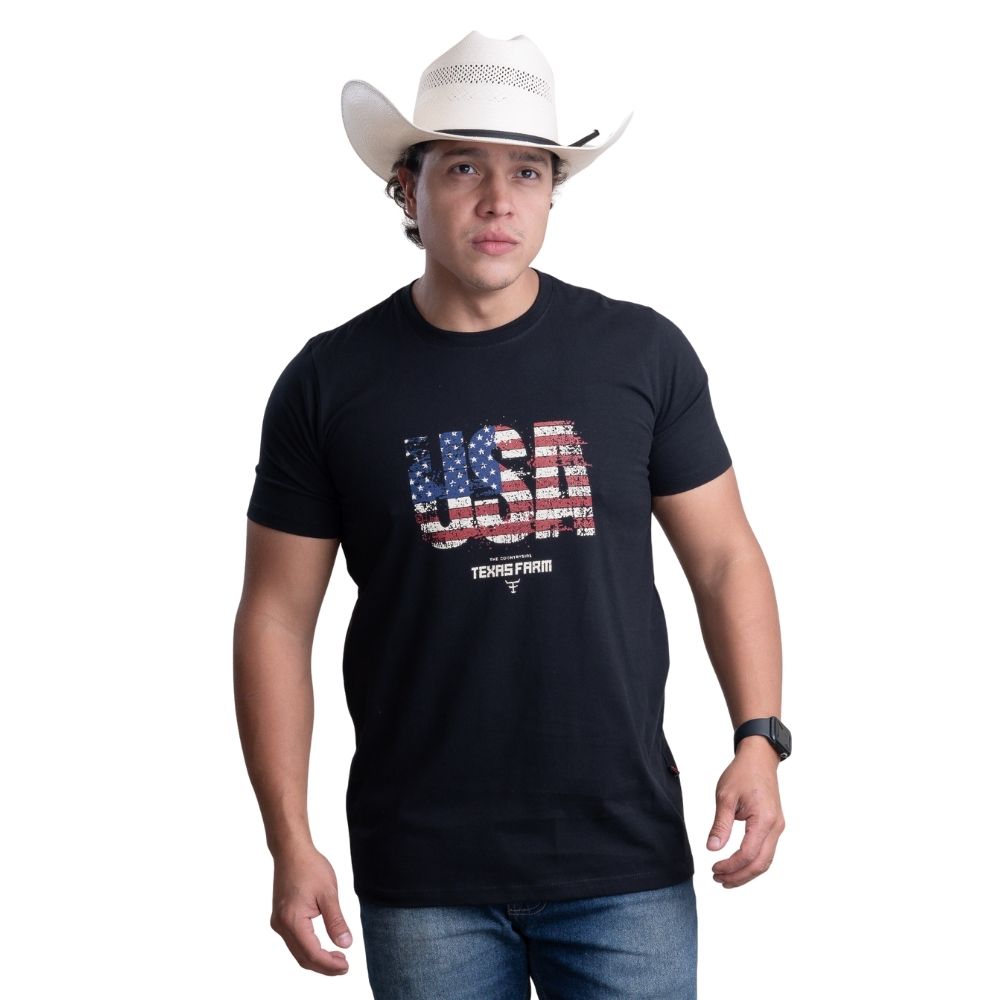 Camiseta Masculina Texas Farm Manga Curta Preto Logo USA Ref:CM672