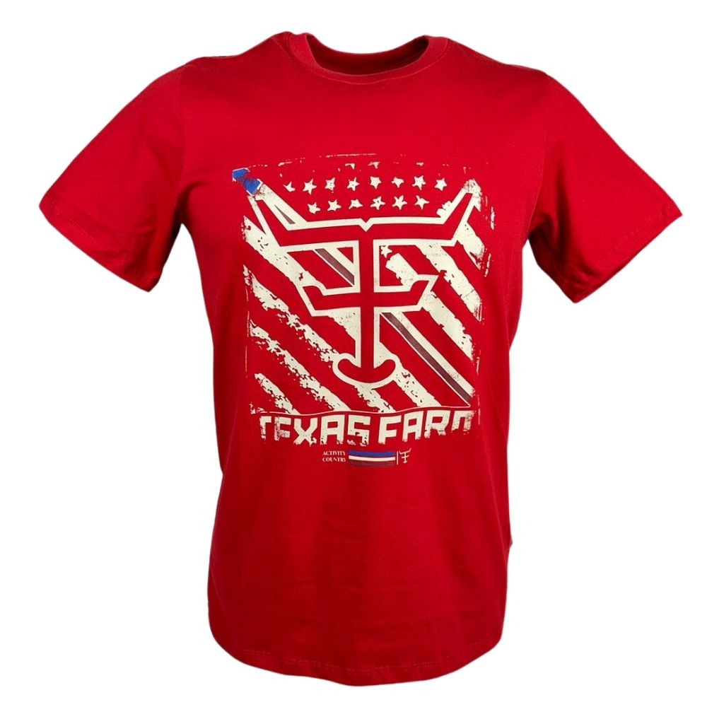 Camiseta Masculina Texas Farm Manga Curta Vermelho Com Estampa Creme Ref.CM570