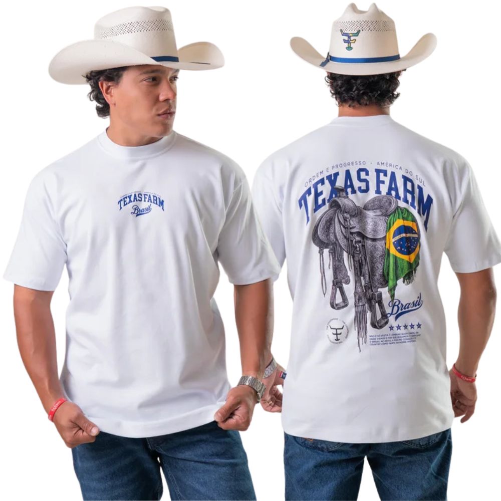Camiseta Masculina Texas Farm Oversized Branco Estampa Sela Brasil Nas Costas Ref:CM0001 COPA 2026