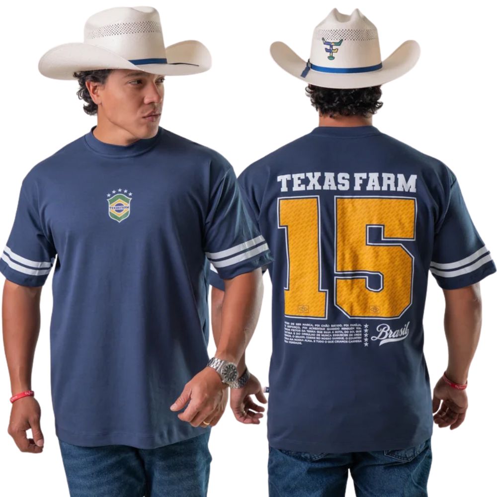 Camiseta Masculina Texas Farm Oversized União Azul Marinho Estampa Brasil Ref:CM0005 COPA 2026