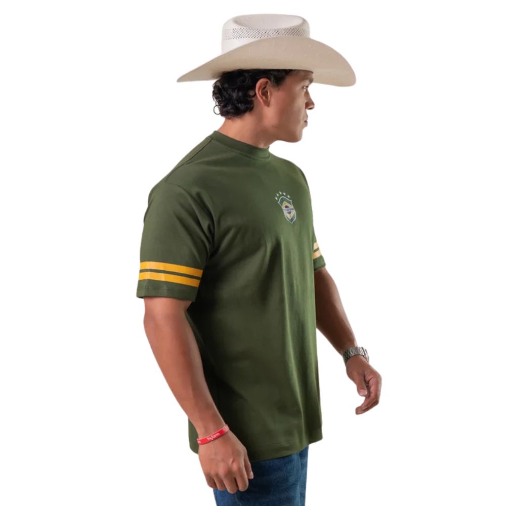 Camiseta Masculina Texas Farm Oversized União Verde Musgo Estampa
