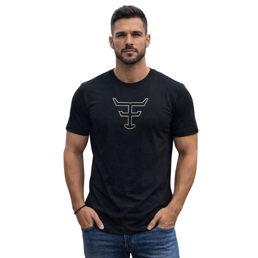 Camiseta Masculina Texas Farm Overtone Manga Curta Preta Com Logo Bordada Ref:CM407