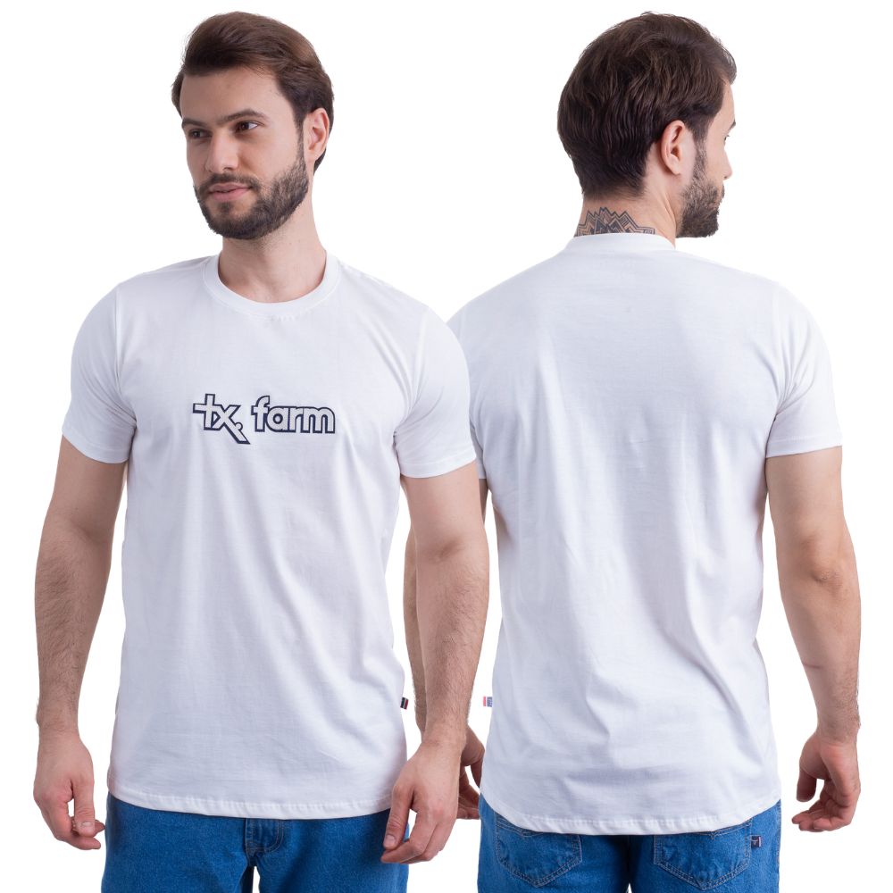 Camiseta Masculina Texas Farm Overtone Off White Manga Curta Com Logo Aplicada Em Off/Preto Ref:CM418