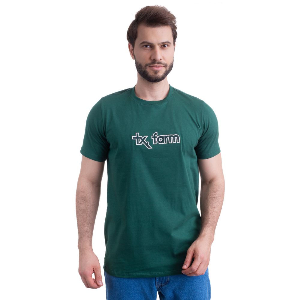 Camiseta Masculina Texas Farm Overtone Verde Bandeira Manga Curta Com Logo Aplicada Em Verde/Off Ref:CM418