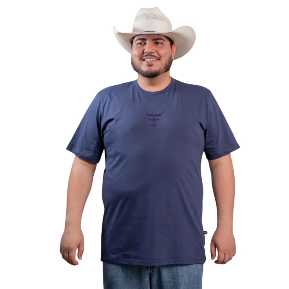 Camiseta Masculina Texas Farm Plus Size Manga Curta Azul Marinho Com Logo Em Azul Ref:CM618