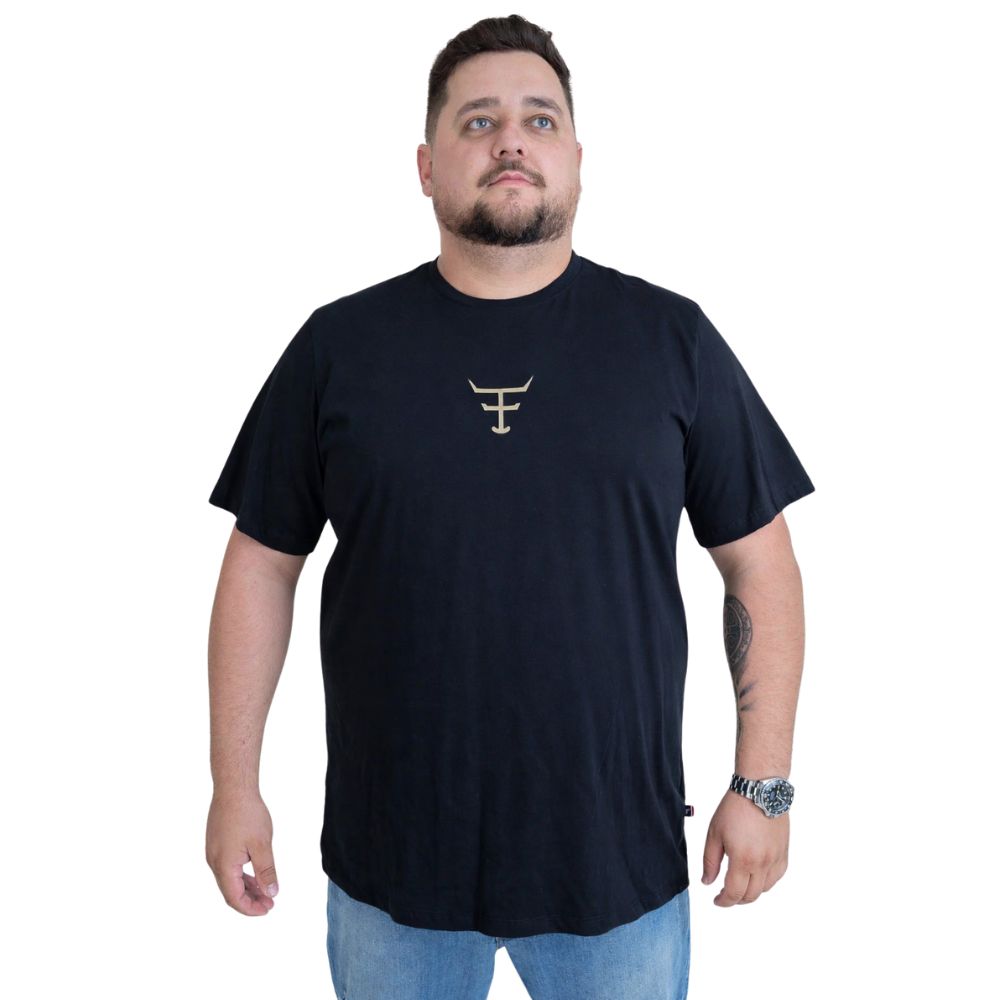 Camiseta Masculina Texas Farm Plus Size Manga Curta Preta Com Logo Amarela Ref:CM616