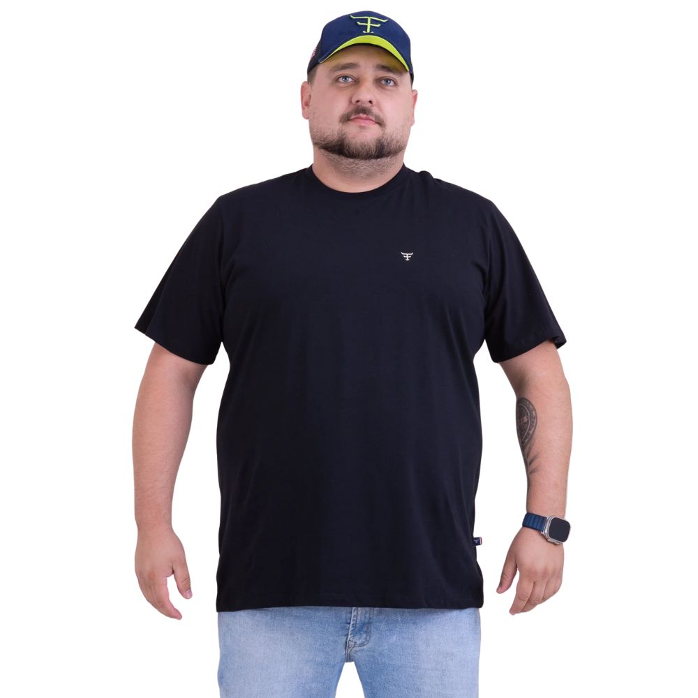 Camiseta Masculina Texas Farm Plus Size Manga Curta Preta Com Logo Pequeno Off White Ref: CM143