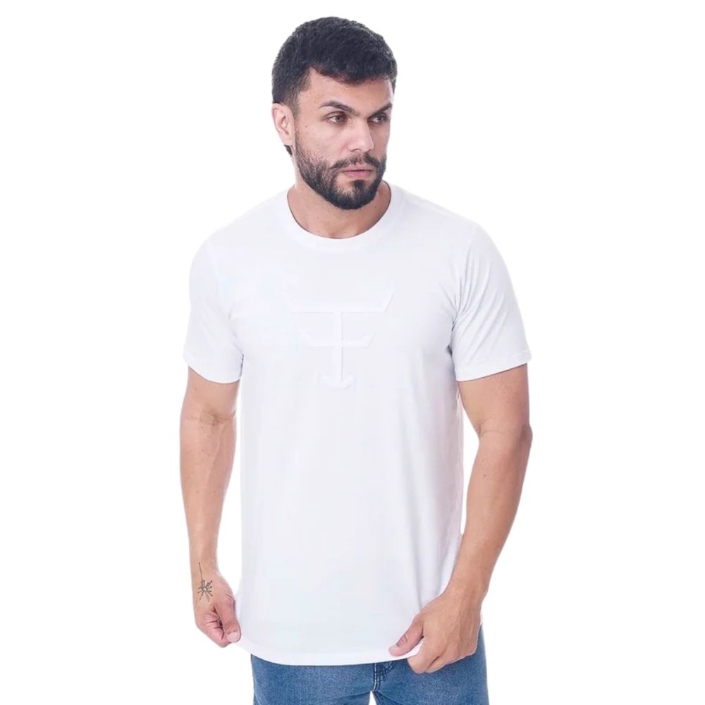 Camiseta Masculina Texas Farm TX Ledge Manga Curta Branco Logo Aplicada Ref:CM442