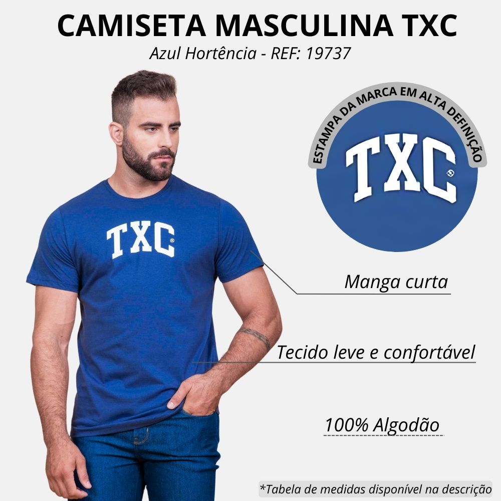 Camiseta Masculina TXC Azul Hortência Custom Manga Curta Ref