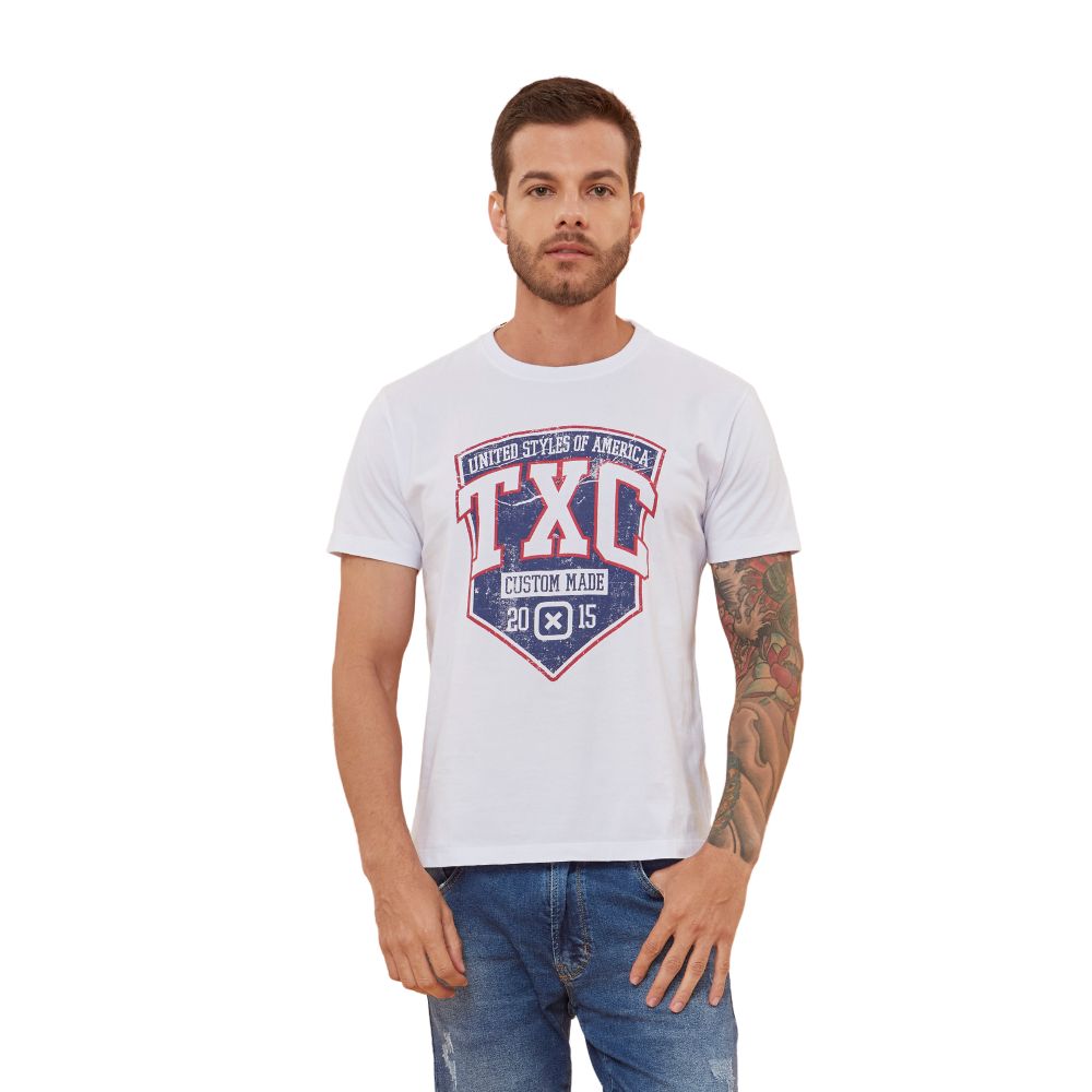 Camiseta Masculina TXC Branca Manga Curta Regular com Estampa Ref: 192081