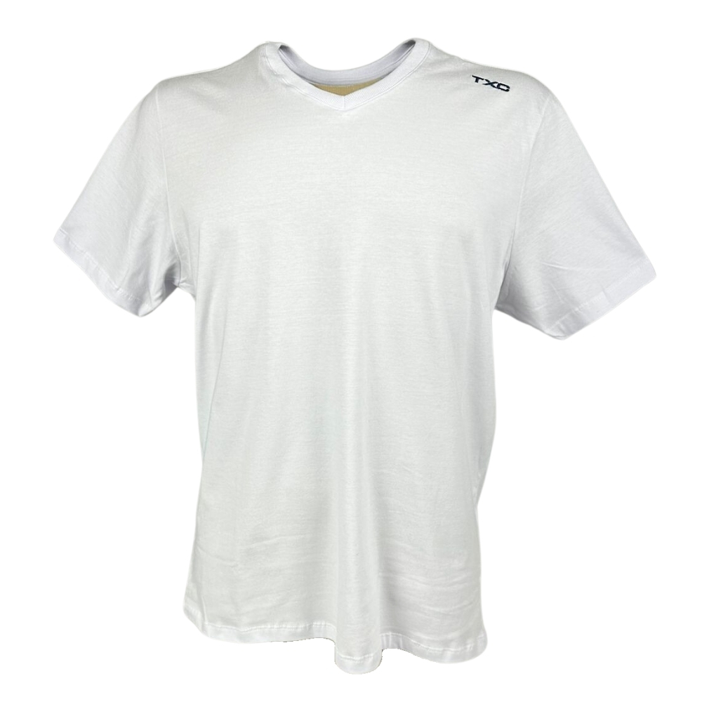 Camiseta Masculina TXC Classic Regular M. Curta Branco C/ Bordado Azul E Gola V REF: 192161