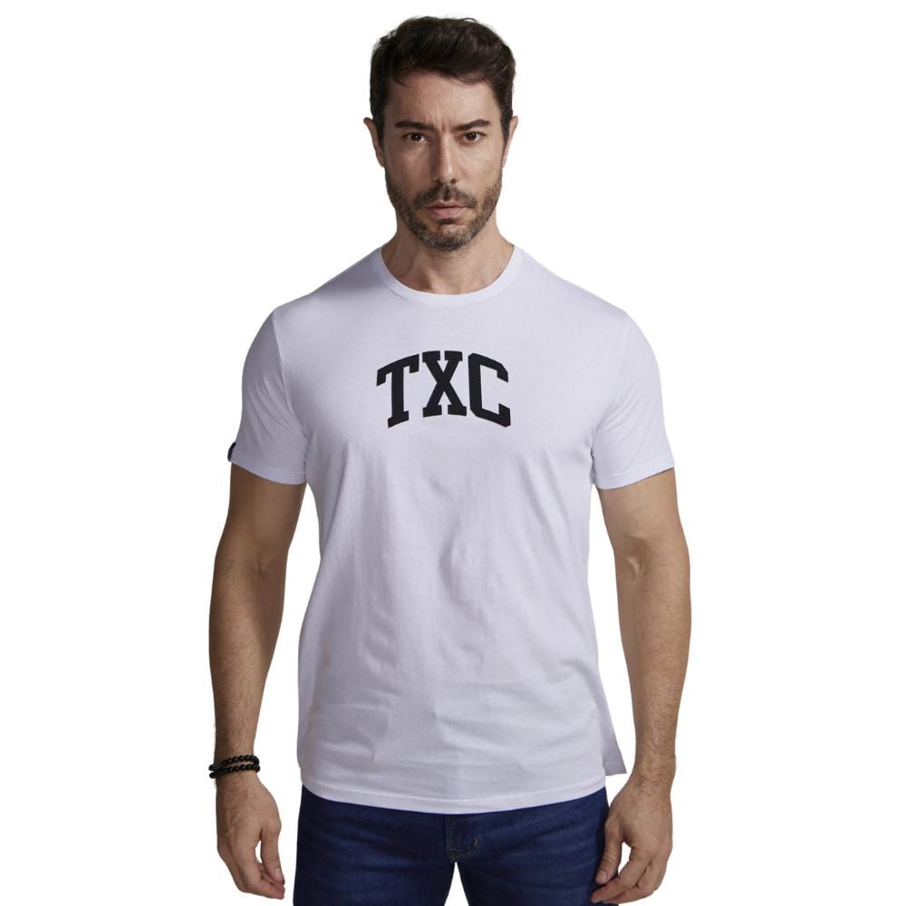 Camiseta Masculina TXC Custom Branca Manga Curta Com Logo Em Preto Ref:19737