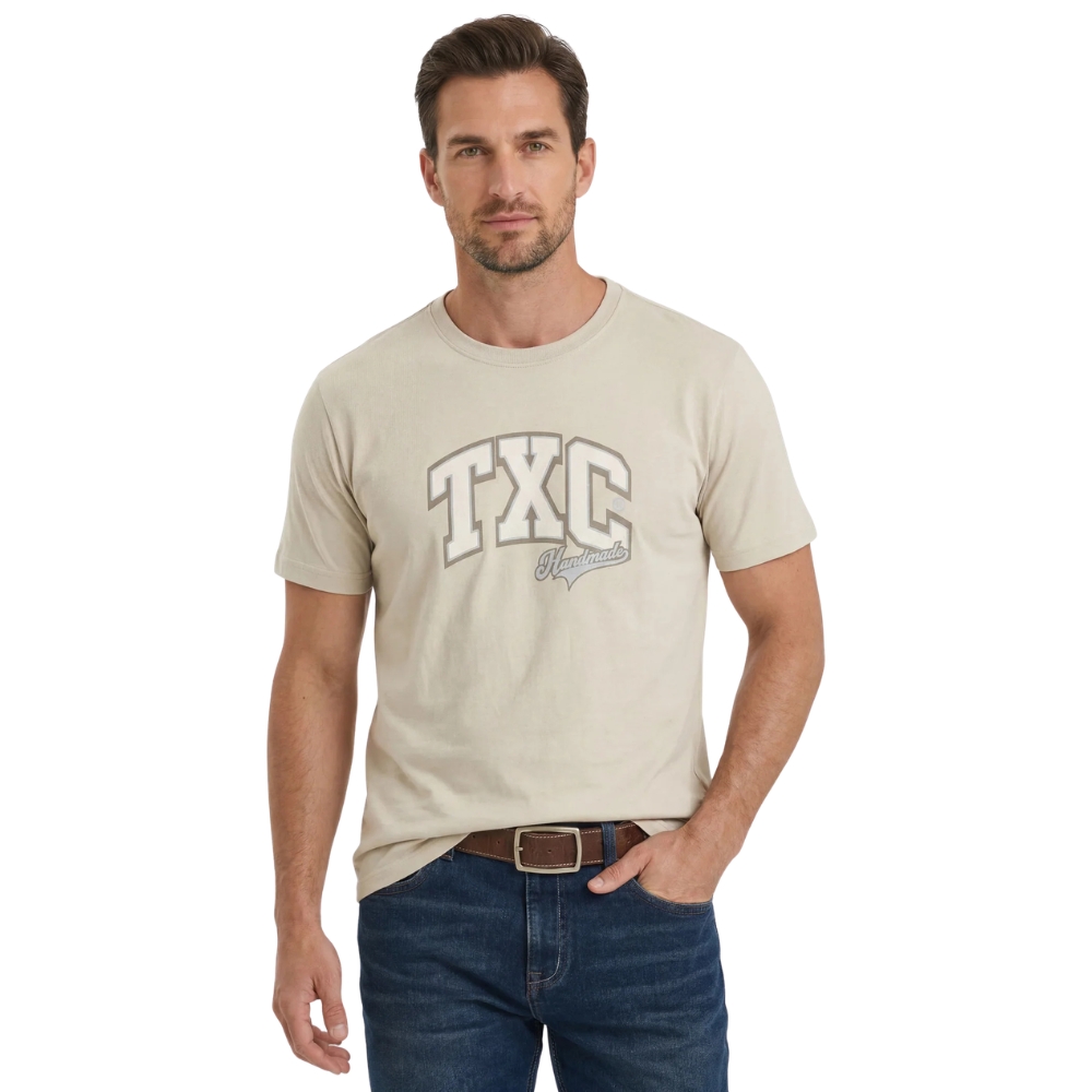 Camiseta Masculina TXC Fio 30 Regular Manga Curta Areia Logo Estampado Ref:193089