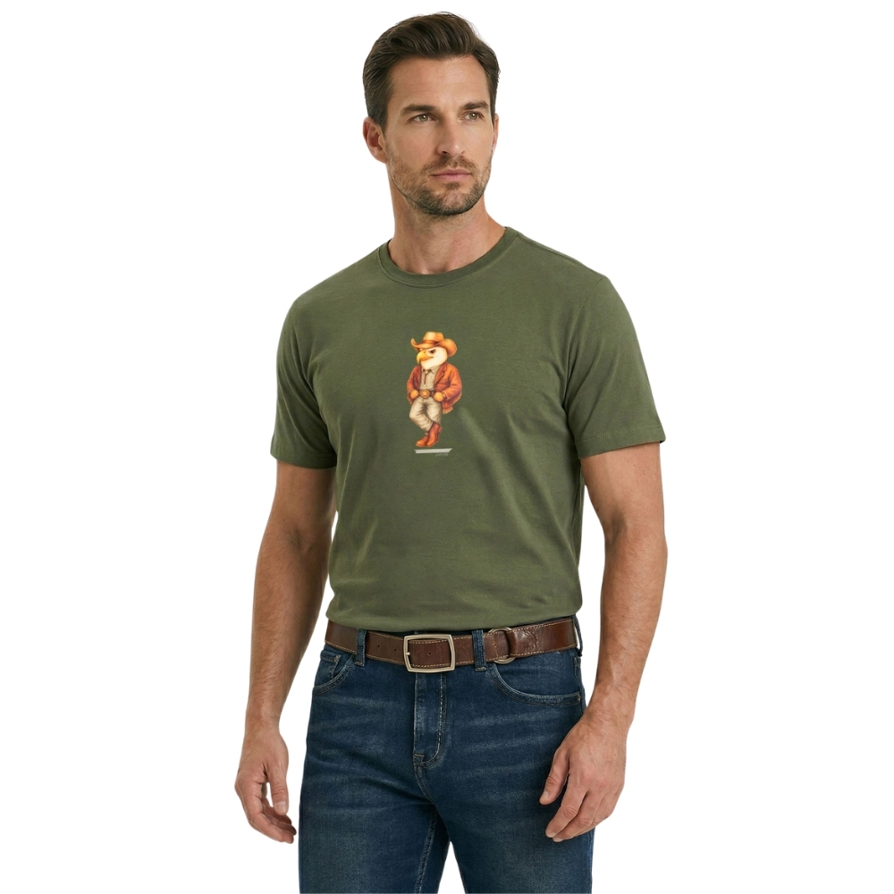 Camiseta Masculina TXC Manga Curta Fio 30 Eagle Verde Militar Estampada - Ref:193038