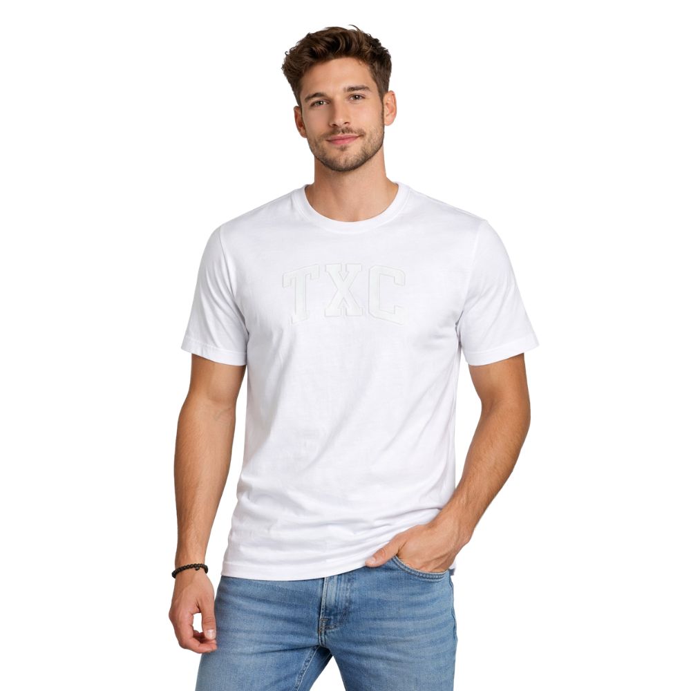 Camiseta Masculina TXC Manga Curta Fio 30 Regular Custom Branco Com Logo Aplicado Branco Ref:192748