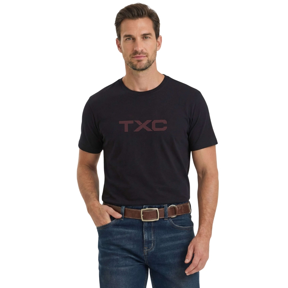 Camiseta Masculina TXC Manga Curta Fio 30 Regular Preto Logo Vermelho Ref:192900