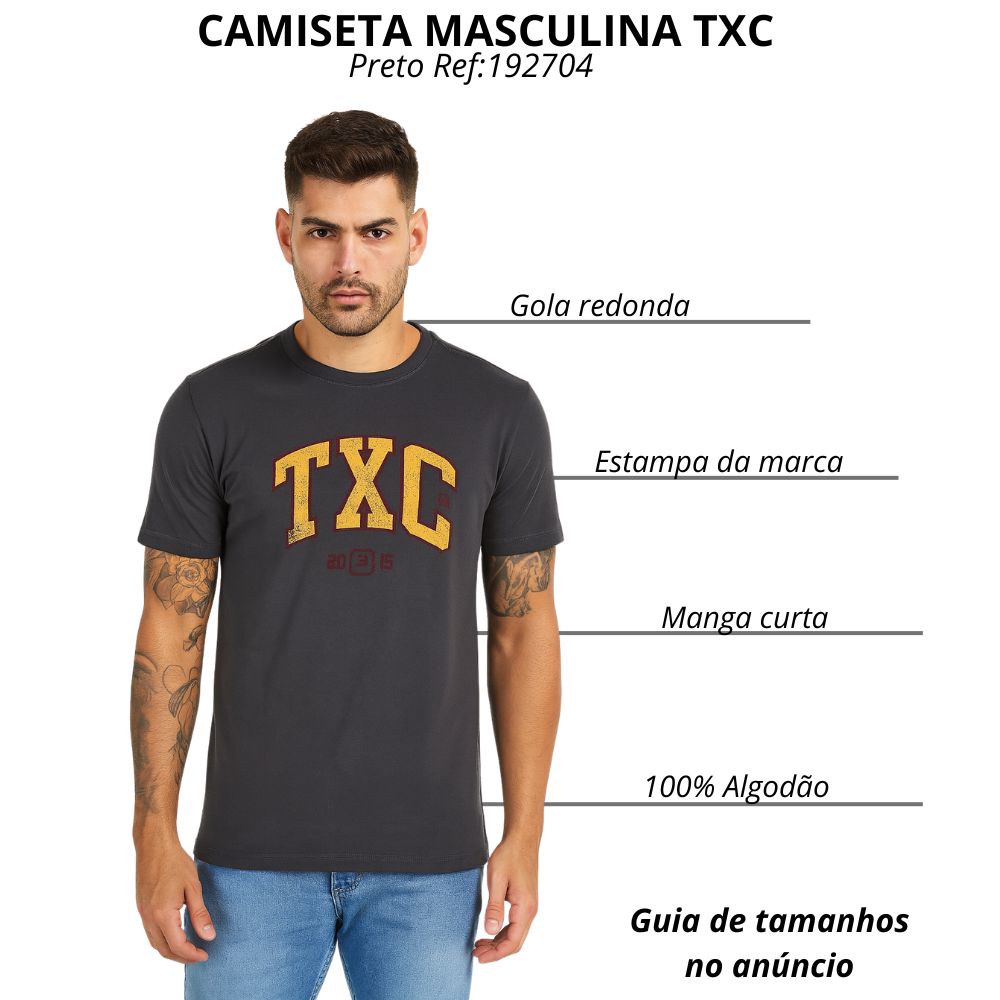 Camiseta Masculina TXC Regular Fit Classic Fio 30 Preto Logo